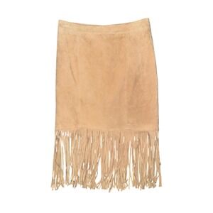 Cusp Neiman Marcus Tan Suede Fringe Skirt Western Boho Coastal Cowgirl Y2K Retro